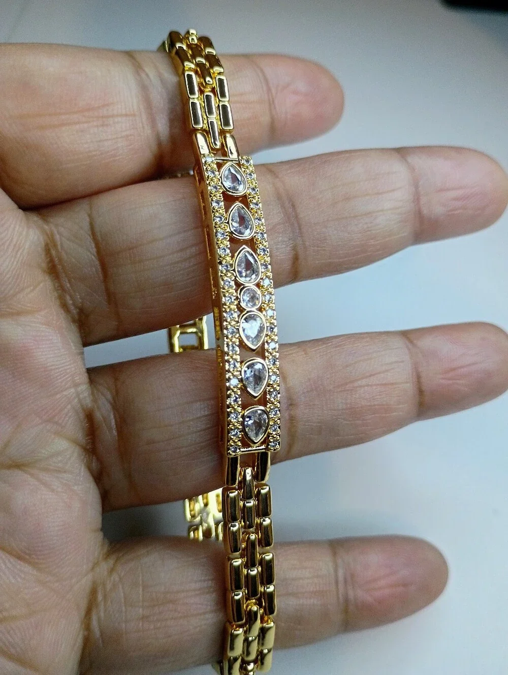 New Gold Plated Clear CZ's Teardrop Bracelet